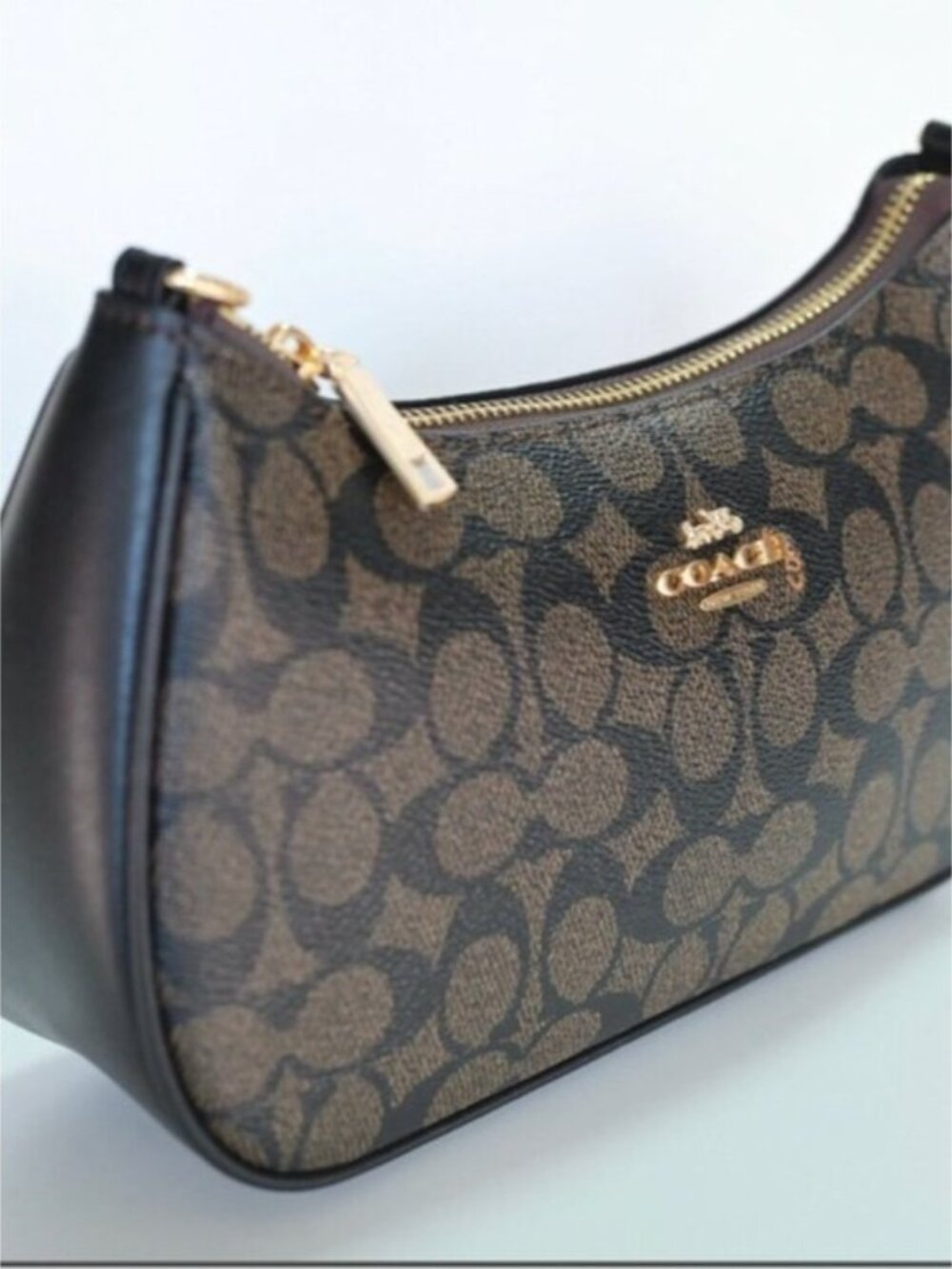 NWT Coach Teri Shoulder Bag In Signature Canvas In Black Brown Color - Picture 5 of 9
